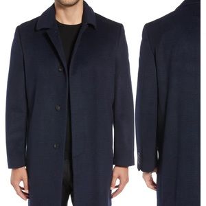 Hart Schaffner Marx Turner Navy Plaid Wool Blend Topcoat Size 42R. $495
